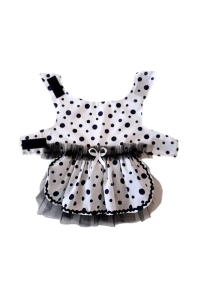 Gobo Siyah Puantiyeli Beyaz Dişi Kedi Köpek Kıyafeti Elbisesi - Resim 7