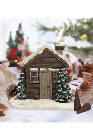 Gobo Goboticaret 2 Adet Kahverengi Kar Efektli Ev Şeklinde Yılbaşı Temal El Boyaması Tütsülük Seramik Toz - Resim 2
