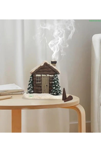 Gobo Goboticaret 2 Adet Kahverengi Kar Efektli Ev Şeklinde Yılbaşı Temal El Boyaması Tütsülük Seramik Toz - Resim 6