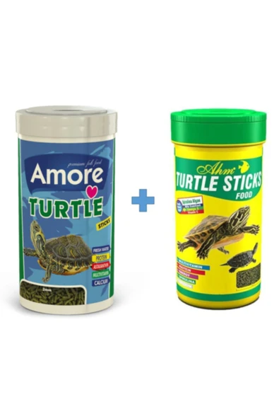 AMORE Turtle Sticks 250ml + Ahm Turtle 250ml Vitamin Kalsiyum Mineral Plus Sürüngen Ve Kaplumbağa Yemi ürün görseli