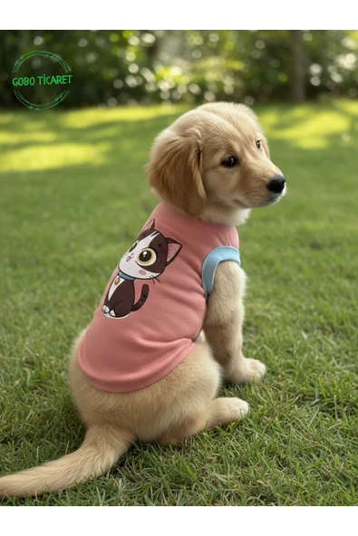 Gobo Şeker Pembe Renkli Kedi ve Köpek Kıyafeti Elbisesi Siyah Kedi Baskılı Large/L/Beden 3 - Resim 7