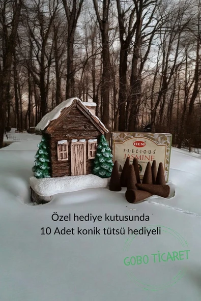 Gobo GoboTicaret 10 Adet Tütsülük Hediyeli Kar Efektli Ev Şeklindeki Yılbaşı Temalı El Boyaması Tütsülük - 3