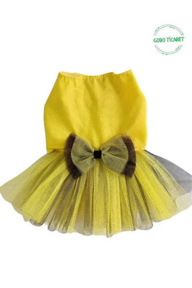 Gobo Sarı-Siyah Kurdeleli Sarı Kedi Köpek Kıyafeti Elbisesi XLARGE/XL/Beden 4 - 2