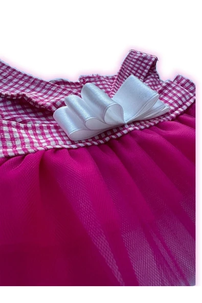 Gobo Pembe Kareli Fiyonklu Tüllü Kedi Köpek Kıyafeti Giyimi Medium/M/Beden 2 - Resim 6