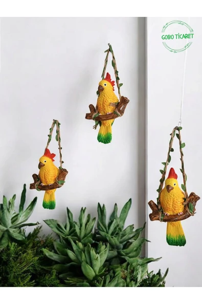 Gobo GoboTicaret 3 Adet Dekoratif Sallanan Duvar ve Bahçe Süsü Kuş Biblo Farklı Renk Seçenekleri 13*9 cm - Resim 2