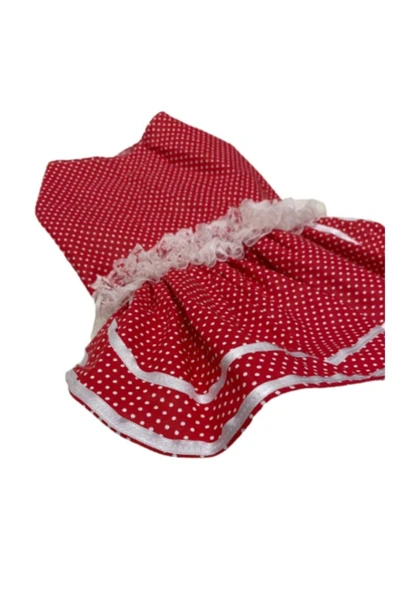 Gobo Beyaz Puantiyeli Kurdeleli Kırmızı Dişi Kedi Köpek Kıyafeti Elbisesi XLarge/XL/Beden 4 - Resim 7