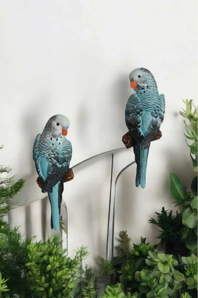 Gobo 2 Adet El Boyaması Muhabbet Kuşu Duvar Balkon Bahçe Süsü Farklı Renklerde - Resim 3