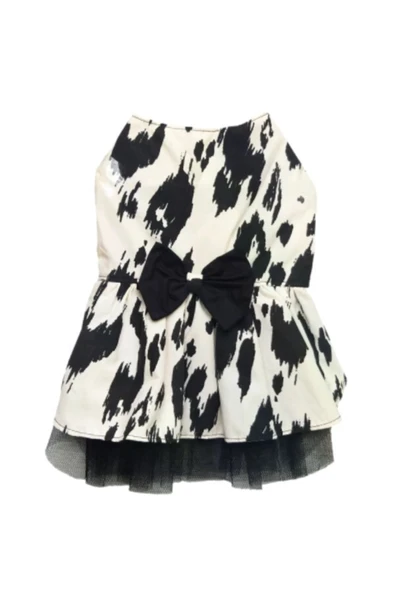 Gobo Siyah Beyaz Leopar Desenli Papyonlu Kedi Köpek Kıyafeti Elbisesi Large/l/beden 3 - Resim 3