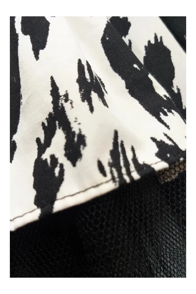 Gobo Siyah Beyaz Leopar Desenli Papyonlu Kedi Köpek Kıyafeti Elbisesi XLarge/XL/Beden 4 - Resim 4