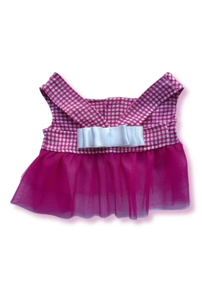 Gobo Pembe Kareli Fiyonklu Tüllü Kedi Köpek Kıyafeti Giyimi Medium/M/Beden 2 - Resim 2