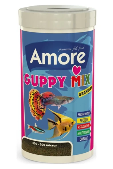 Ahm Amore Guppy Mix Granules 250ml Guppy Granulat 250ml Lepistes Moli Kılıç Melek Balık Yemi - Resim 2