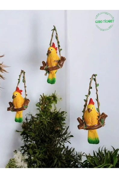 Gobo GoboTicaret 3 Adet Dekoratif Sallanan Duvar ve Bahçe Süsü Kuş Biblo Farklı Renk Seçenekleri 13*9 cm ürün görseli 1