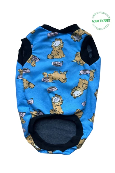 Goboticaret Garfield Desenli Mavi Kedi Köpek Kıyafeti Elbisesi Siyah Kollu ürün görseli