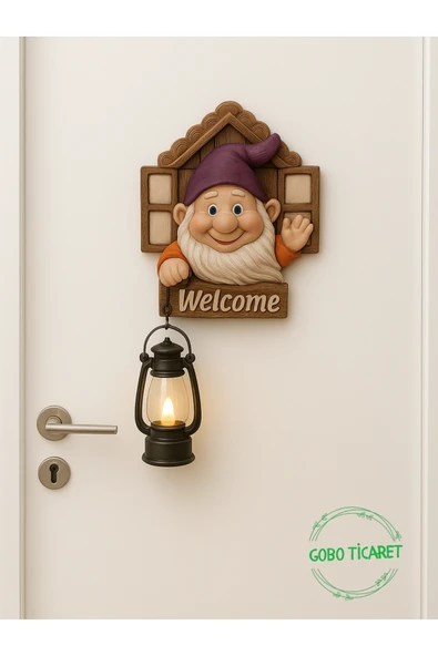 Gobo Fenerli Welcome Cücesi Dekoratif Kapı ve Duvar Süsü Farklı Renklerde - Resim 2