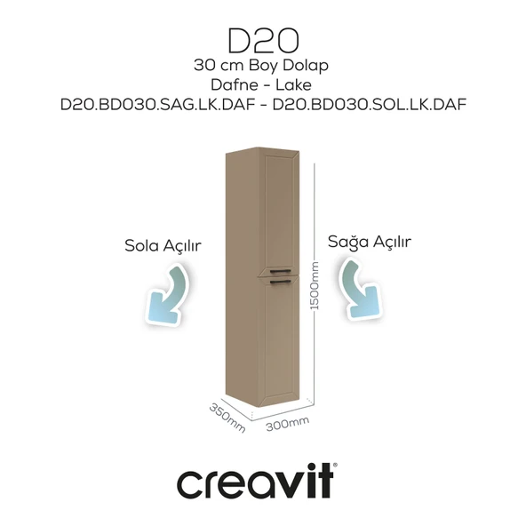 D20 30 Cm Sola Açılır Boy Dolabı Dafne Lake Kapak ürün görseli 1