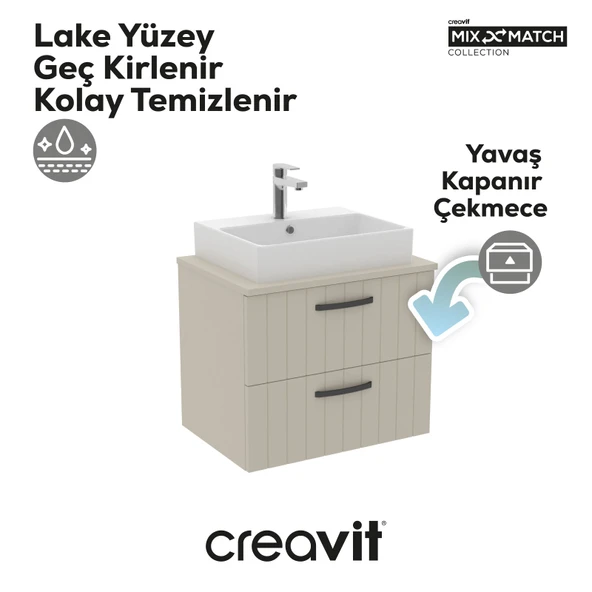 D10 Next Lavabo Dolabı İki Çekmeceli 65 cm Dafne Lake Kapak - Resim 3