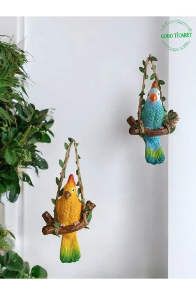 Gobo GoboTicaret 2 Adet Dekoratif Sallanan Duvar ve Bahçe Süsü Kuş Biblo Farklı Renk Seçenekleri 13*9 cm - Resim 2