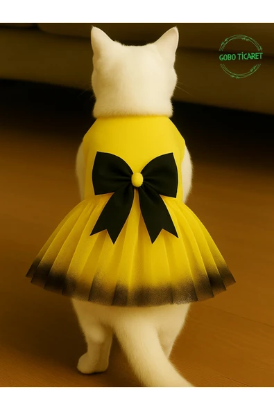 Gobo Siyah Papyonlu Sarı Tüllü Kedi Köpek Kıyafeti Elbisesi XLARGE/XL/Beden 4 ürün görseli 1