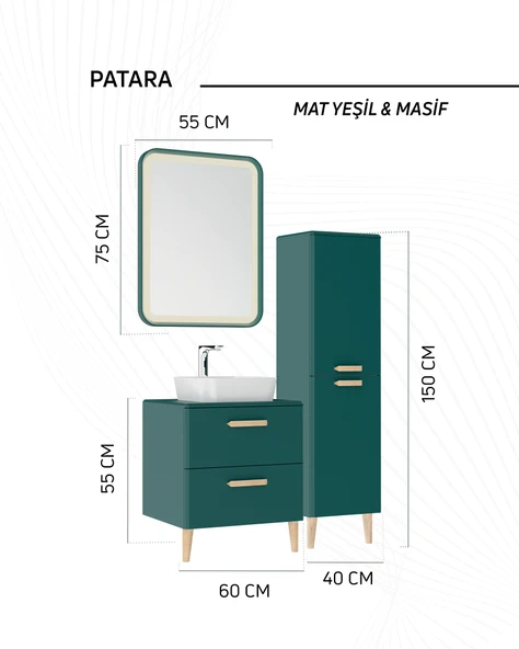 Patara Dikdörgen Led Ayna 55x75cm Mat Yeşil - Resim 3