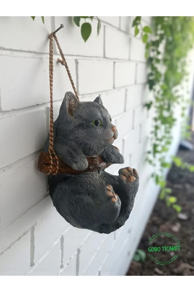 Gobo Dekoratif Sallanan Kedi Figürü–Asma Aparatlı Duvar, Balkon ve Bahçe Süsü (16x14 cm–3 Renk Seçenekli) - Resim 3