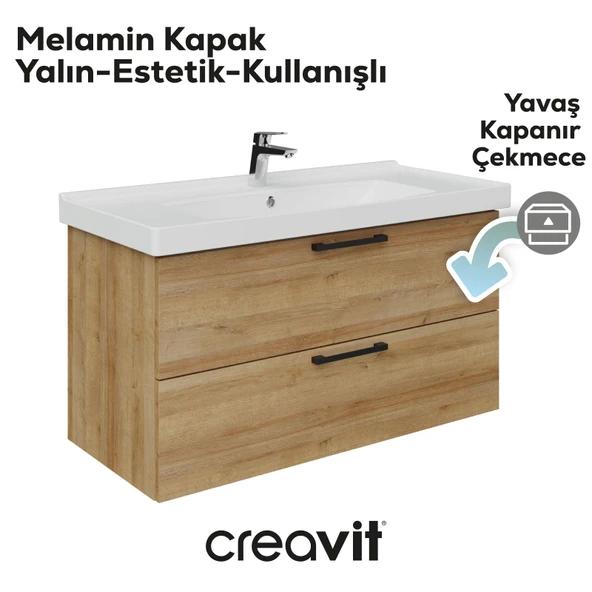 D20 100 Cm İki Çekmeceli Lavabo Dolabı Everest Melamin Kapak - Resim 3