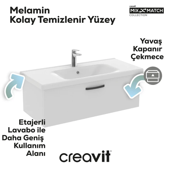 D10 Eksen Lavabo Dolabı Çekmeceli 100 cm Beyaz Melamin - Resim 2