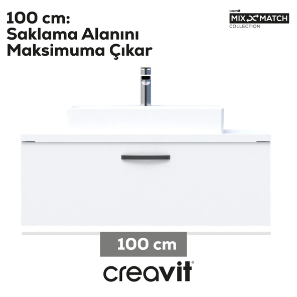 D10 Next Lavabo Dolabı Çekmeceli 100 cm Beyaz Melamin Gövde - Resim 3