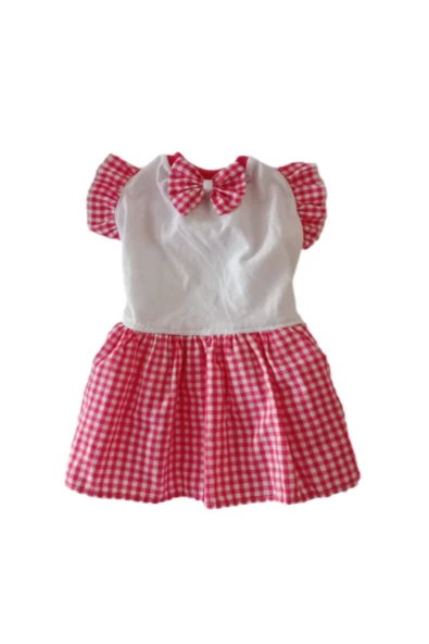 Gobo Pembe Kareli Papyonlu Dişi Kedi Köpek Kıyafeti Elbisesi Small/S/Beden 1 - Resim 7