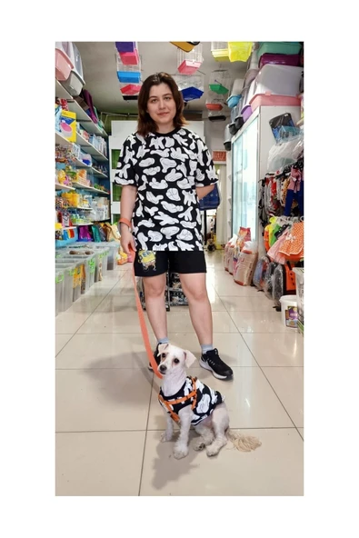 Gobo Sahibi ile Uyumlu Aile Kombini El Desenli Kedi Köpek Kıyafeti Elbisesi - Resim 3