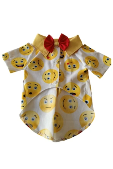 Gobo Emoji Desenli Kırmızı Papyonlu Beyaz Kedi Köpek Kıyafeti Elbisesi Small/S/Beden 1 ürün görseli 1