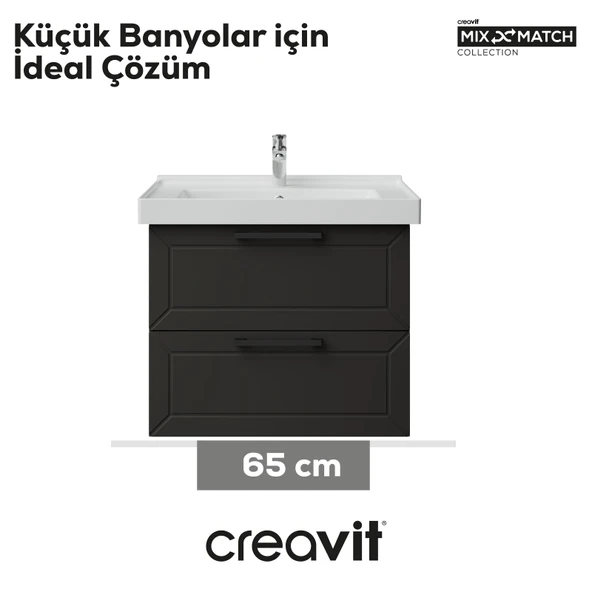 D20 65 Cm İki Çelmeceli Lavabo Dolabı Antrasit Lake Kapak - Resim 2