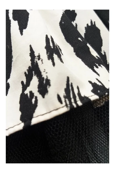 Gobo Siyah Beyaz Leopar Desenli Papyonlu Kedi Köpek Kıyafeti Elbisesi - Resim 4