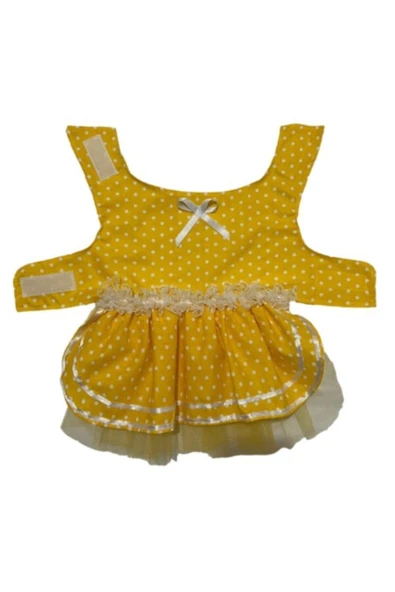 Gobo Sarı Puantiyeli Kurdeleli Kedi Köpek Kıyafeti Elbisesi - Resim 4