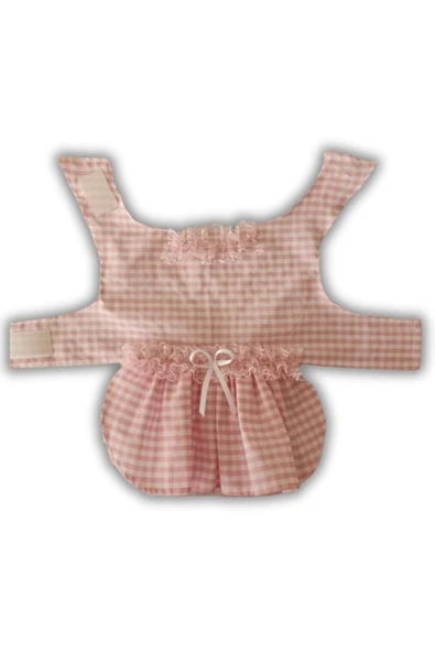 Gobo Pembe Beyaz Kareli Kurdeleli Kedi Köpek Kıyafeti Elbisesi - Resim 6