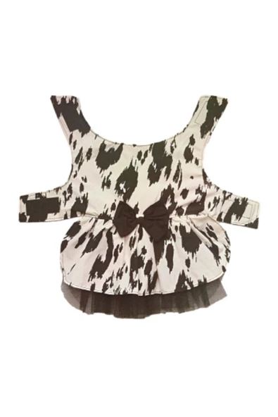 Gobo Siyah Beyaz Leopar Desenli Papyonlu Kedi Köpek Kıyafeti Elbisesi XLarge/XL/Beden 4 - Resim 2