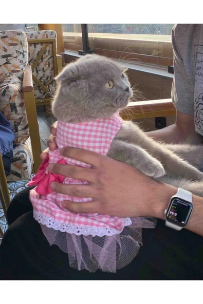 Gobo Beyaz Kareli Pembe Dişi Kedi Köpek Kıyafeti Elbisesi XLarge/XL/Beden 4 - Resim 2