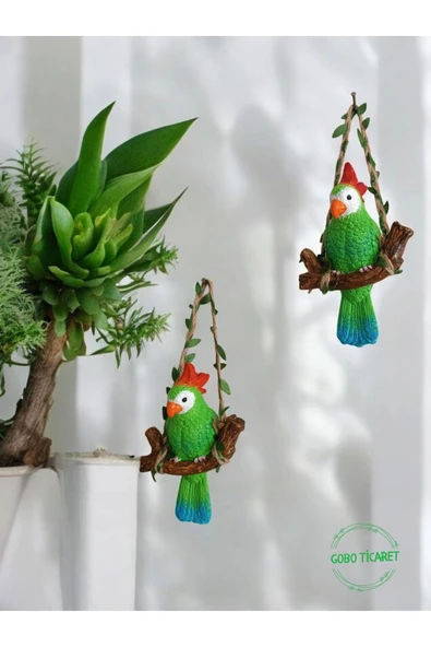 Gobo GoboTicaret 3 Adet Dekoratif Sallanan Duvar ve Bahçe Süsü Kuş Biblo Farklı Renk Seçenekleri 13*9 cm - Resim 2