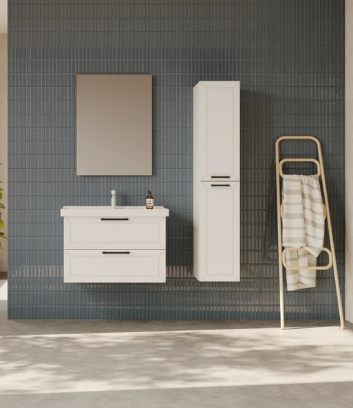 D20 80 Cm İki Çekmeceli Lavabo Dolabı Beyaz Lake - Resim 2