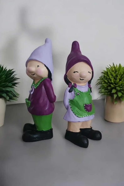 Gobo 2'li Set Dekoratif Bahçe Ve Balkon Cüceleri Farklı Renklerde Seramik Tozu El Boyaması (24X10 CM) - Resim 6