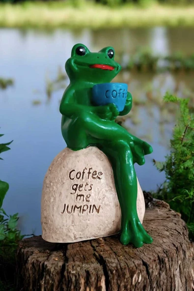 Gobo Keyifçi Kurbağa Dekoratif Obje El Boyaması Figür 15x8 Cm - Resim 5