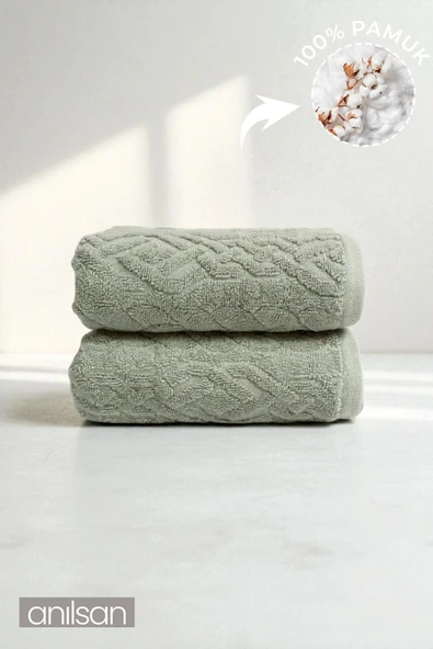 2'li Atina Yeşil El Havlusu - 50x90 Cm, 220 Gr, %100 Pamuk, Spa Ve Otel Havlusu, Günlük Kullanıma Uygun