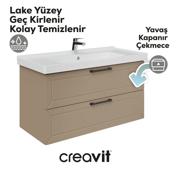 D20 100 Cm İki Çekmeceli Lavabo Dolabı Dafne Lake Kapak - Resim 3