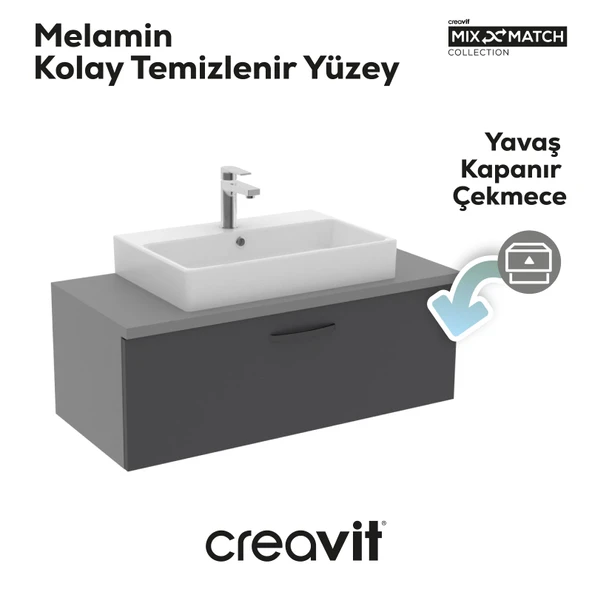D10 Next Lavabo Dolabı Çekmeceli 100 cm Gri Gövde Antrasit Kapak - Resim 3
