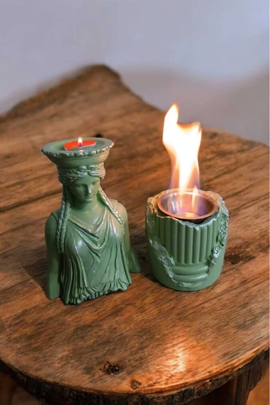 Gobo Dekoratif Karyadit Kızı ve Ateş Çukuru Seti Hediyeli Bacasız Şömine Yeşil - Resim 2