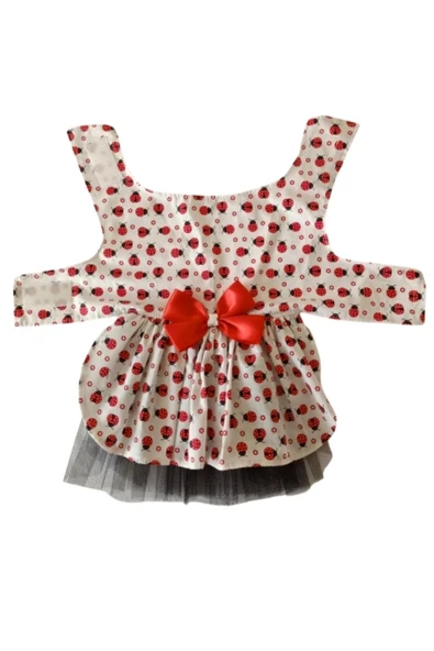 Gobo Uğur Böceği Desenli Kırmızı Kurdeleli Kedi ve Köpek Kıyafeti Elbisesi Large/L/beden 3 - Resim 2