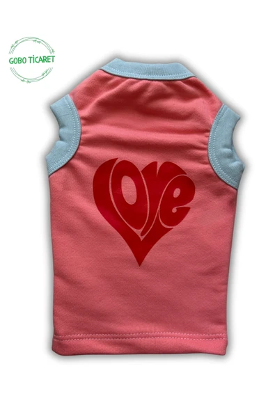 Gobo Şeker Pembe Renkli Kedi ve Köpek Kıyafeti Elbisesi Love Baskılı Medium/M/Beden 2 - Resim 5