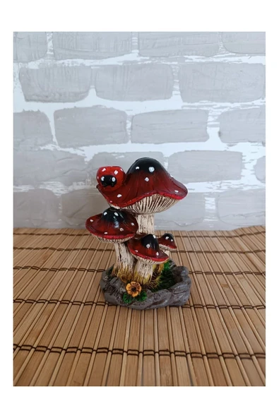 Gobo Uğur Böcekli Mantar Tütsülük El Boyaması 13 x 11 cm Seramik Tozundan Kaliteli Dekoratif - Resim 6