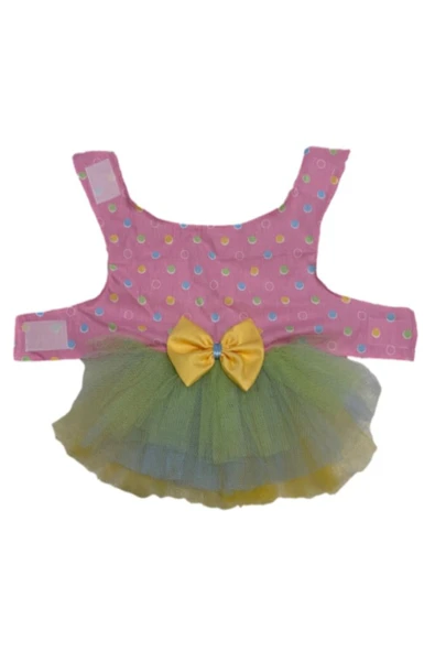 Gobo Renkli Puantiyeli Sarı Papyonlu Pembe Dişi Kedi Köpek Kıyafeti Elbisesi XLarge/XL/Beden 4 - Resim 6