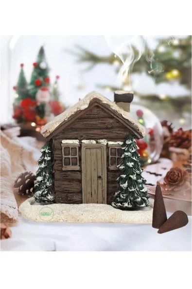 Gobo Kar Efektli Ev Şeklindeki Yılbaşı Temalı El Boyaması Tütsülük(TÜTSÜ HEDİYELİ) ürün görseli 1