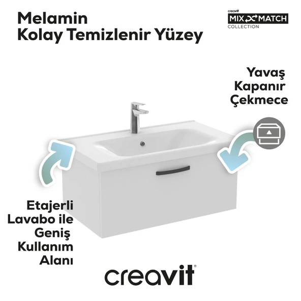 D10 Eksen Lavabo Dolabı Çekmeceli 80 cm Beyaz - Resim 2